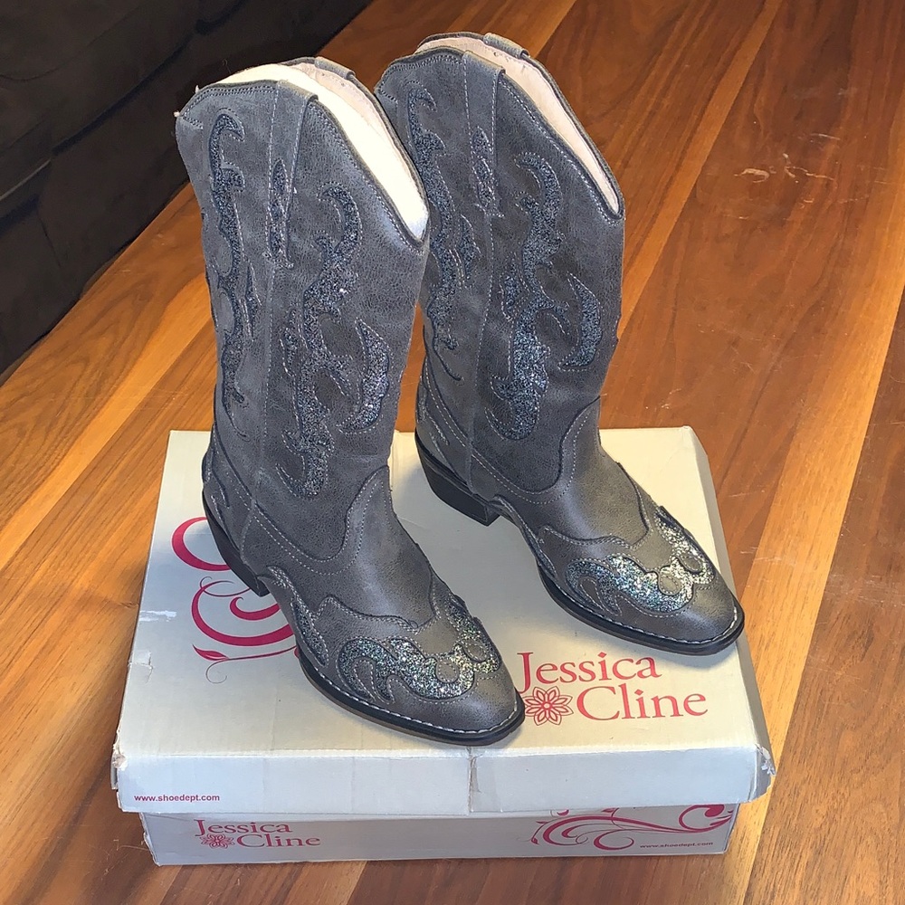 Jessica Cline Women's Gray Western Heeled Boots